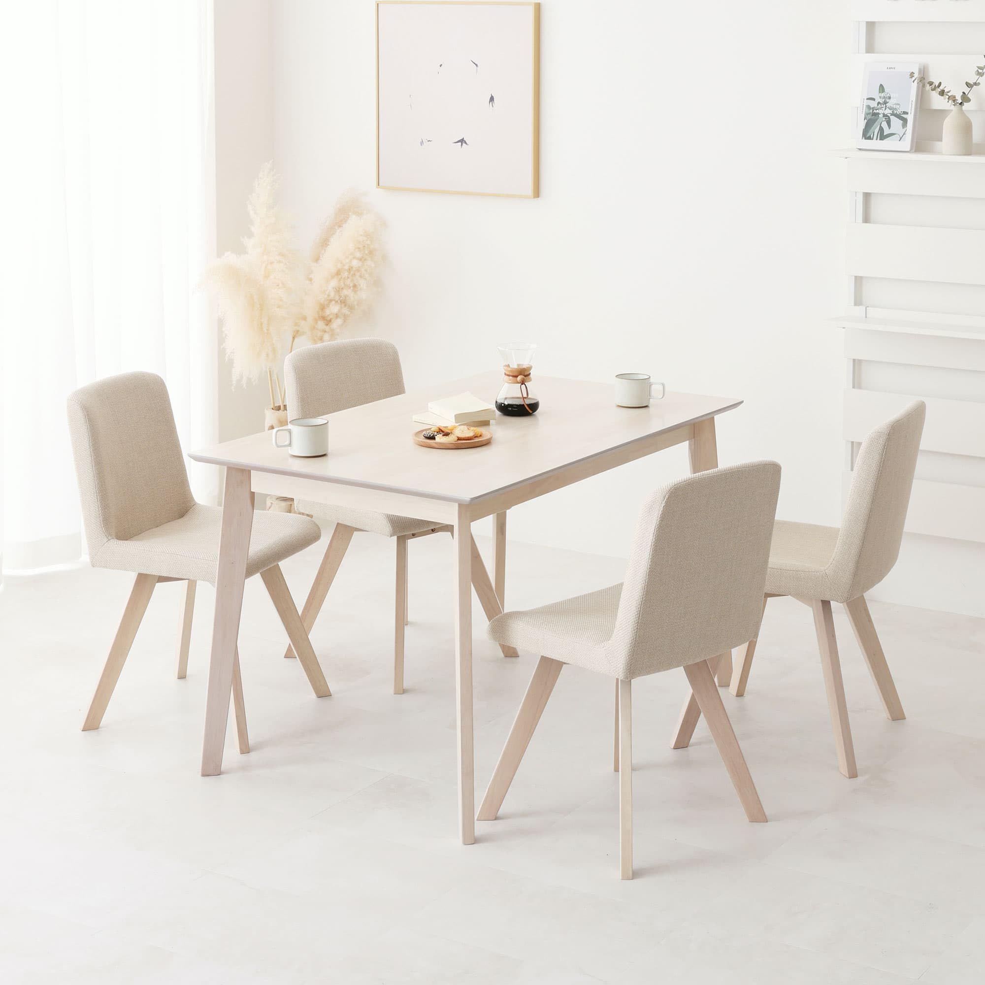 落ち着きのあるウッド調】ナチュラル×ホワイト ダイニングテーブル